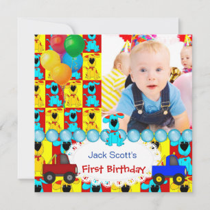 Invitación Cumpleaños del bebé niño primero 1er Perritos colo