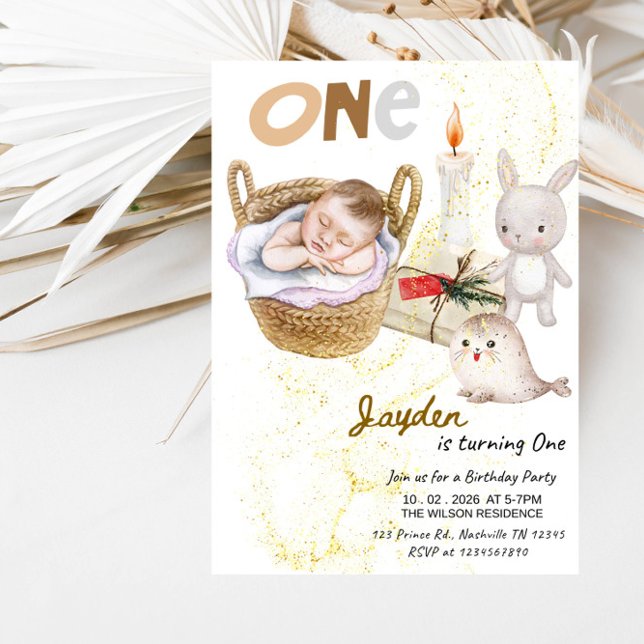 Invitación Cumpleaños del bebé niño UNO 1er Cumpleaños-Fiesta (Subido por el creador)