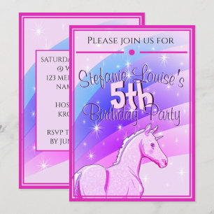 Invitación Cumpleaños del bebé rosa Palomino Unicornio (arco 