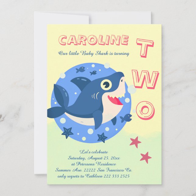 Invitación Cumpleaños del bebé tiburón segundo bajo el mar am (Anverso)