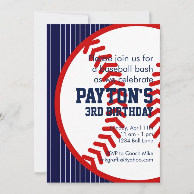 Invitación Cumpleaños del Béisbol (Anverso)