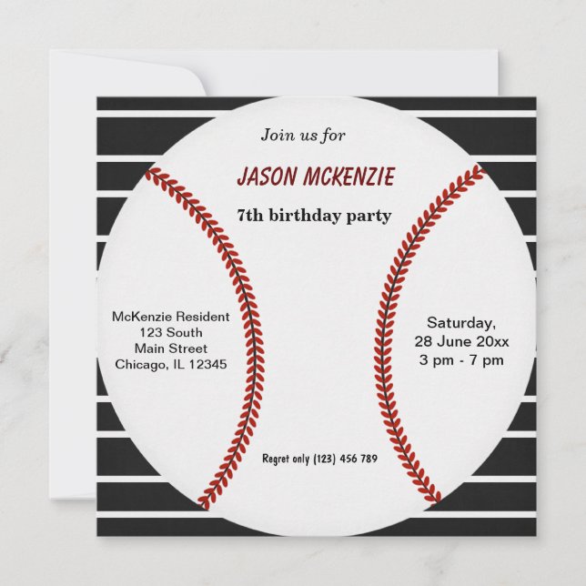 Invitación Cumpleaños del Béisbol (Anverso)