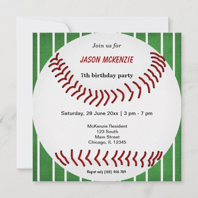 Invitación Cumpleaños del Béisbol (Anverso)