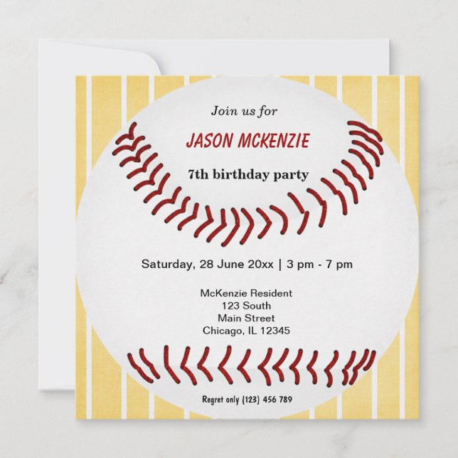 Invitación Cumpleaños del Béisbol (Anverso)