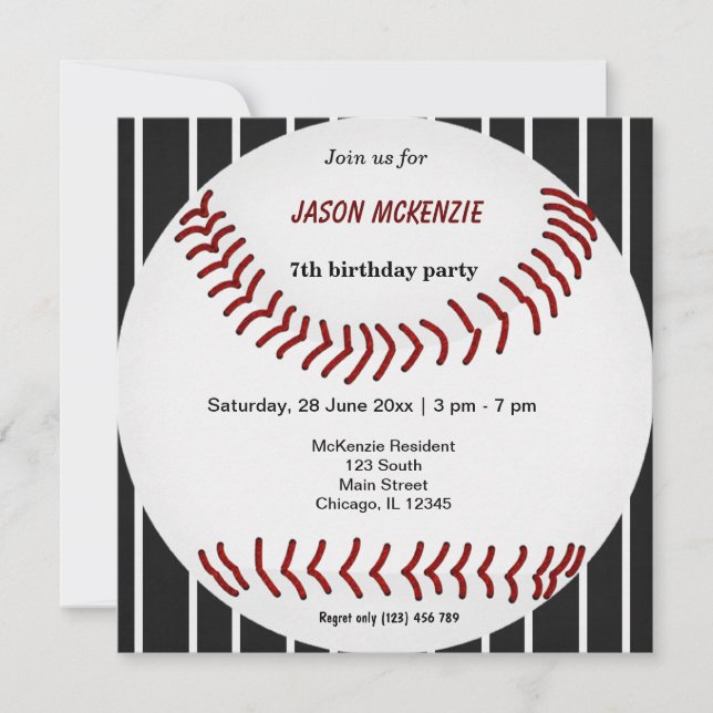 Invitación Cumpleaños del Béisbol (Anverso)