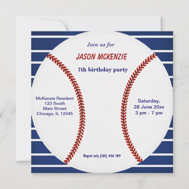 Invitación Cumpleaños del Béisbol (Anverso)