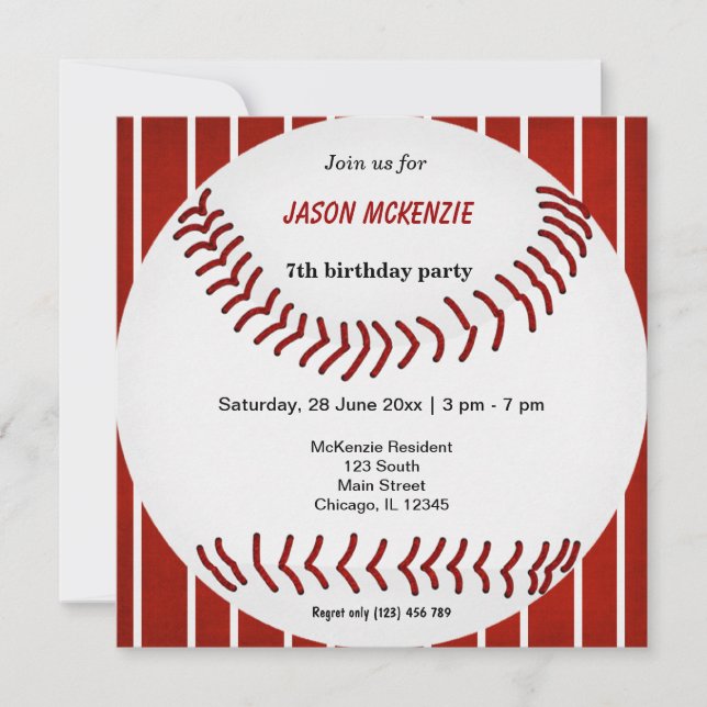 Invitación Cumpleaños del Béisbol (Anverso)