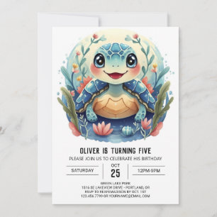Invitación Cumpleaños del Boho Acuático Whimsy Turtle Boy