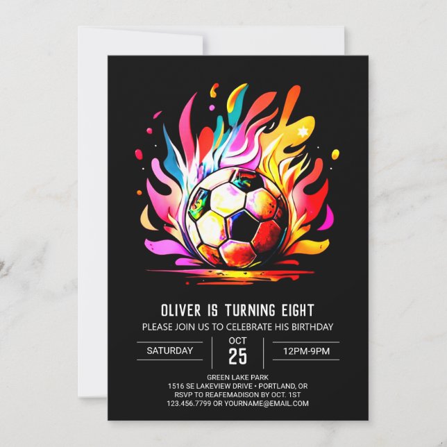 Invitación Cumpleaños del Boho Ball Editable Soccer (Anverso)