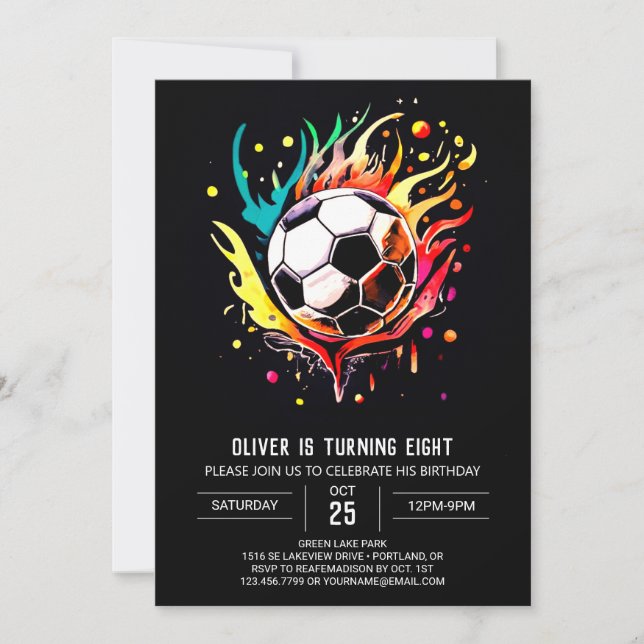Invitación Cumpleaños del Boho Ball Printable Soccer (Anverso)