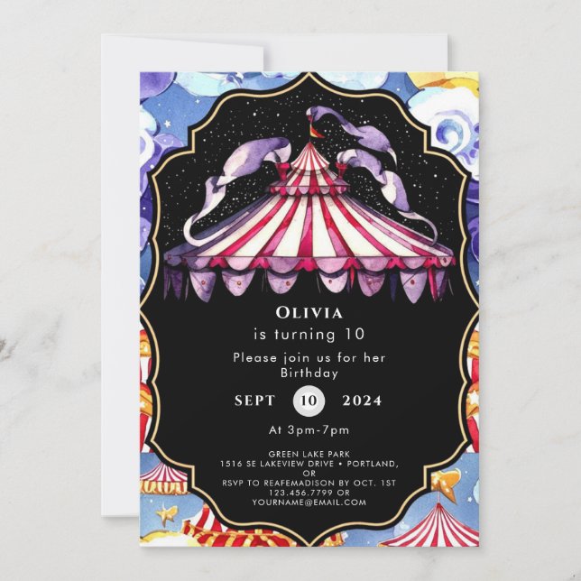 Invitación Cumpleaños del Boho Circus Celestial (Anverso)