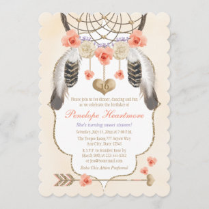 Invitación Cumpleaños del Boho Dreamcatcher Dreamcatcher Gold