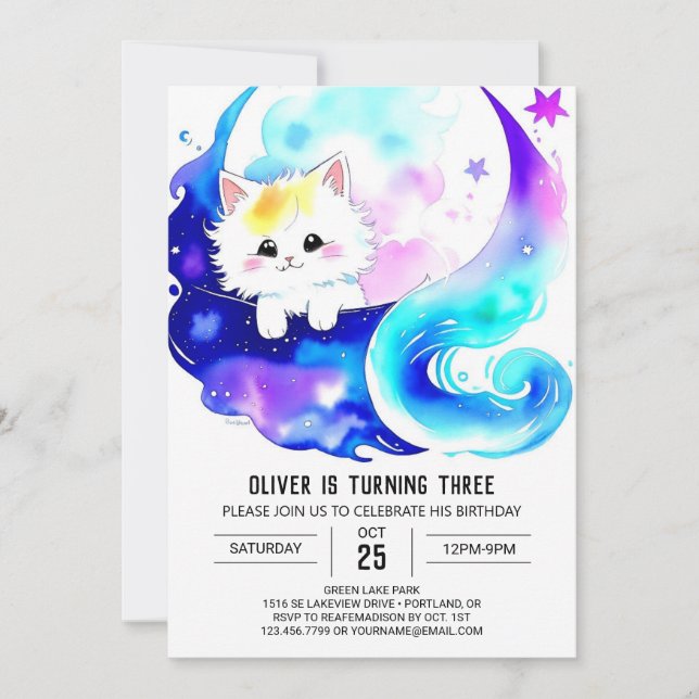 Invitación Cumpleaños del Boho Kitten para los Niños (Anverso)