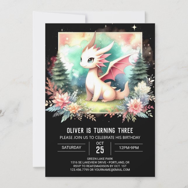 Invitación Cumpleaños del Boho Little Dragon (Anverso)
