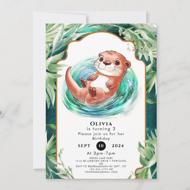Invitación Cumpleaños del Boho Otter colorido (Anverso)