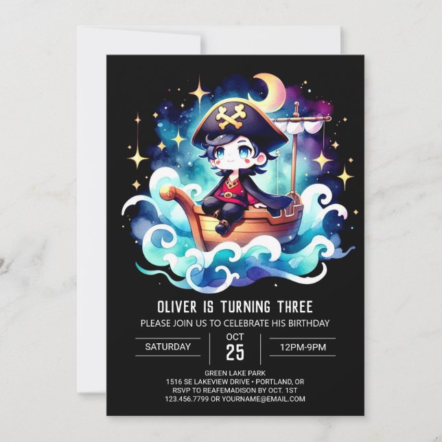 Invitación Cumpleaños del Boho Pirate Watercolor (Anverso)