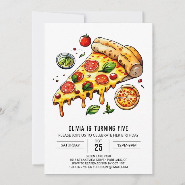 Invitación Cumpleaños del Boho Pizza Editable (Anverso)
