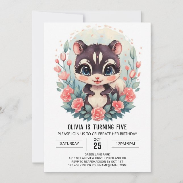 Invitación Cumpleaños del Boho Skunk encantado (Anverso)