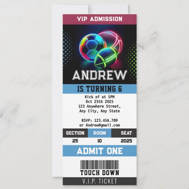 Invitación Cumpleaños del boleto deportivo de All Star Person (Anverso)