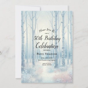Invitación Cumpleaños del bosque de Birch Azul Frotable de Añ