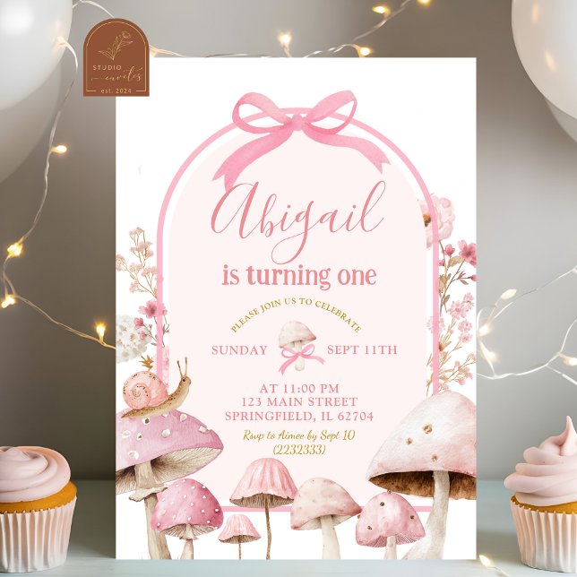 Invitación Cumpleaños del bosque de caracol y hongo blanco y  (Subido por el creador)