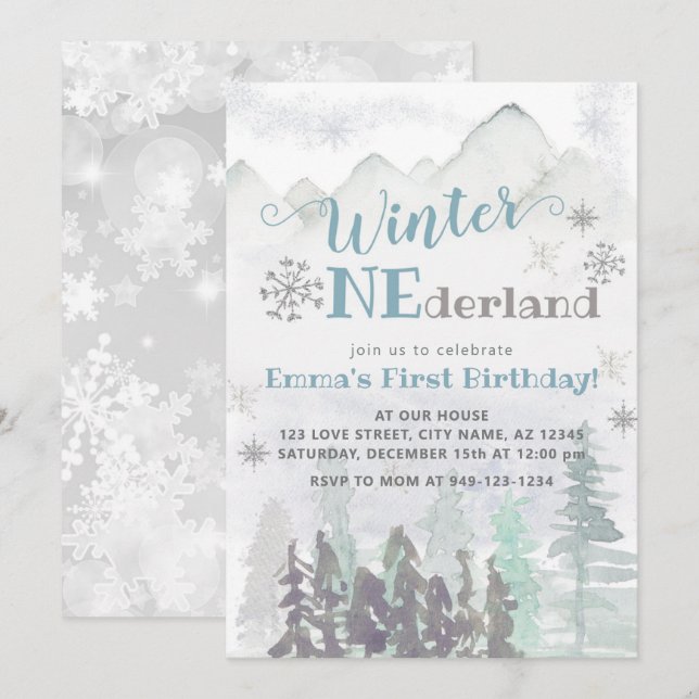 Invitación Cumpleaños del bosque de Woodland de ONEderland (Anverso / Reverso)