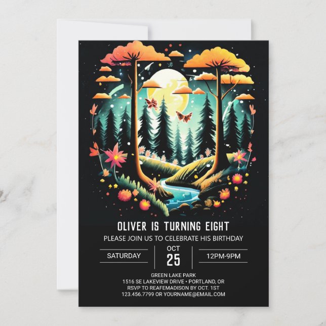 Invitación Cumpleaños del bosque de Woodland Watercolor (Anverso)