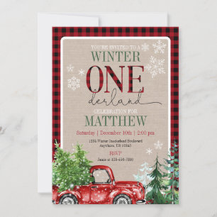 Invitación Cumpleaños del bosque Red Truck de ONEderland
