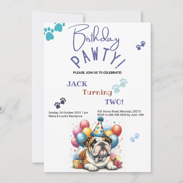 Invitación Cumpleaños del Bulldog de la Patria Perro Personal (Anverso)