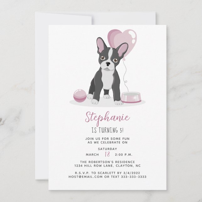 Invitación Cumpleaños del Bulldog francés (Anverso)