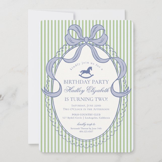 Invitación Cumpleaños del Caballo de Balanza de Lazo Coquette (Anverso)