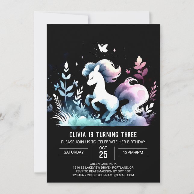 Invitación Cumpleaños del Caballo de Woodland (Anverso)