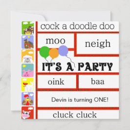 Invitación Cumpleaños del caballo del cerdo de la vaca de la