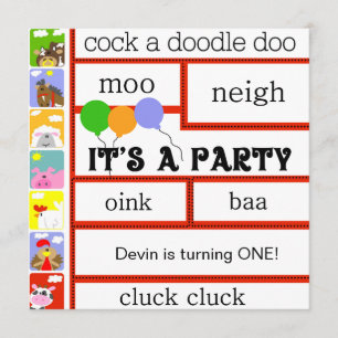 Invitación Cumpleaños del caballo del cerdo de la vaca de la