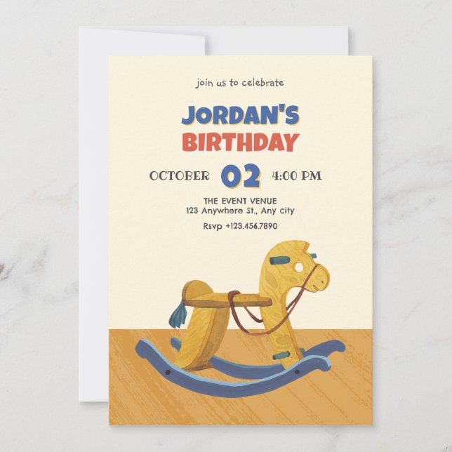 Invitación Cumpleaños del caballo Rocking de Madera (Anverso)