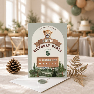 Invitación Cumpleaños del cachorro de león Safari Bosque Niño