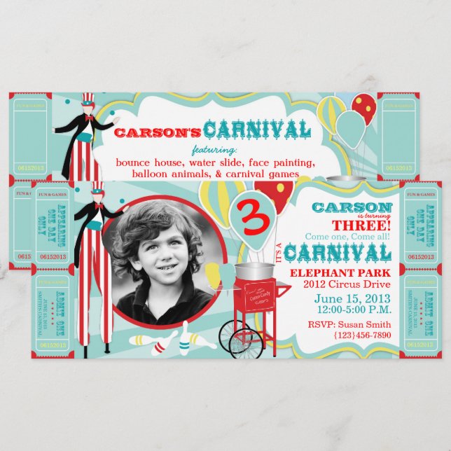 Invitación Cumpleaños del caminante del zanco del circo del (Anverso / Reverso)