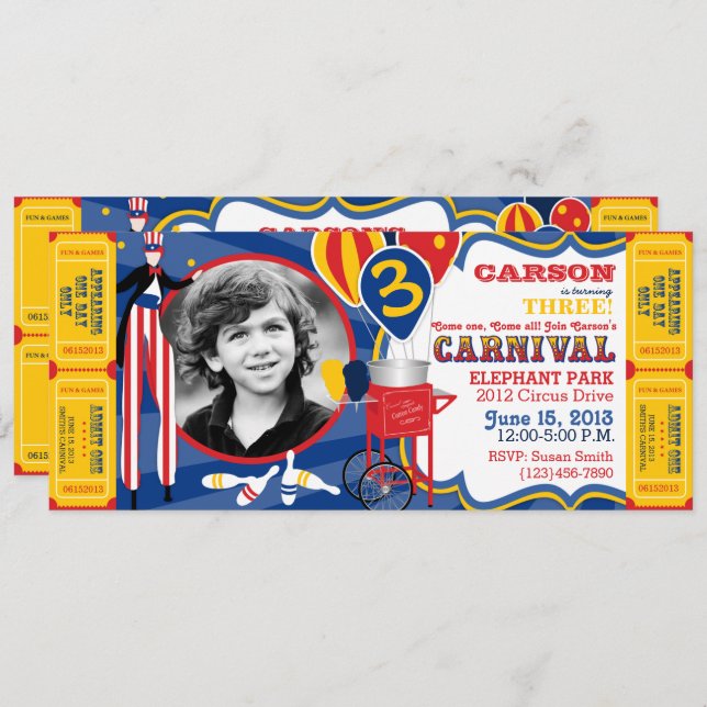 Invitación Cumpleaños del caminante del zanco del circo del (Anverso / Reverso)