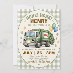 Invitación Cumpleaños del Camión de Basura Verde