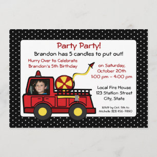 Invitación Cumpleaños del camión de bomberos con foto