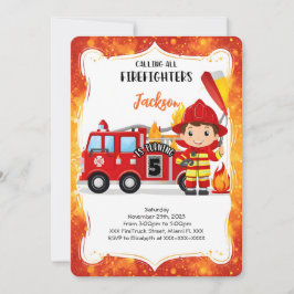 Invitación Cumpleaños del Camión de Bomberos Editable Boy