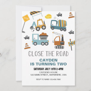 Invitación Cumpleaños del camión de construcción