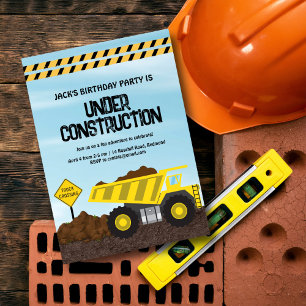 Invitación Cumpleaños del camión de construcción