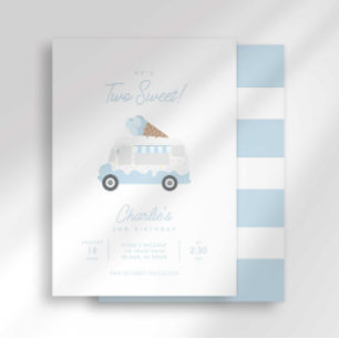 Invitación Cumpleaños del Camión de Helado Dulce con Raya Pre