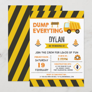 Invitación Cumpleaños del camión de la construcción