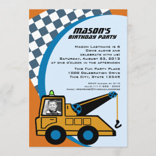 Invitación Cumpleaños del camión de remolque con foto