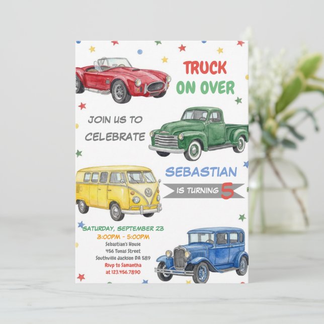 Invitación Cumpleaños del Camión de Transporte de la Ciudad  (Anverso de pie)