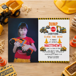 Invitación Cumpleaños del camión de volteo de construcción 1e