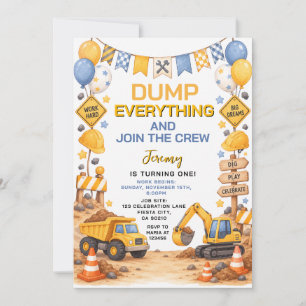 Invitación Cumpleaños del camión de volteo todo se une a la t