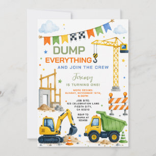 Invitación Cumpleaños del camión de volteo todo se une a la t